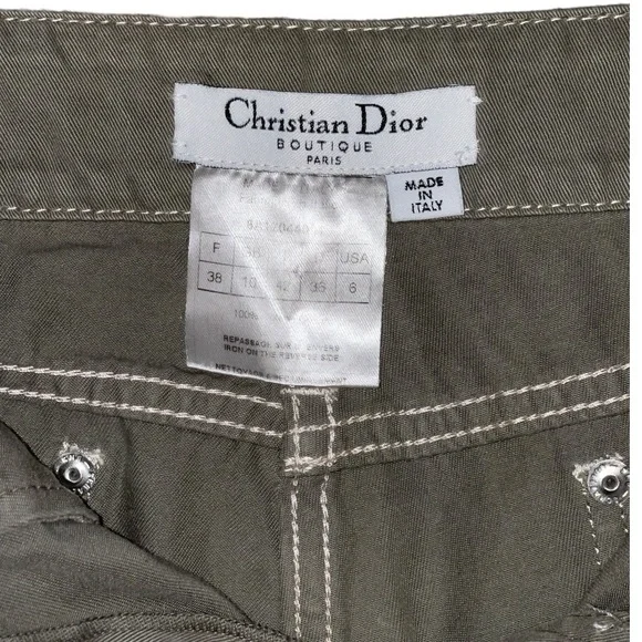 Christian Dior Boutique Woman’s Army Green Tape Patch Denim Jeans Size 6 - Picture 6 of 7
